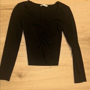 Zara Black Ruched Long Sleeve Top